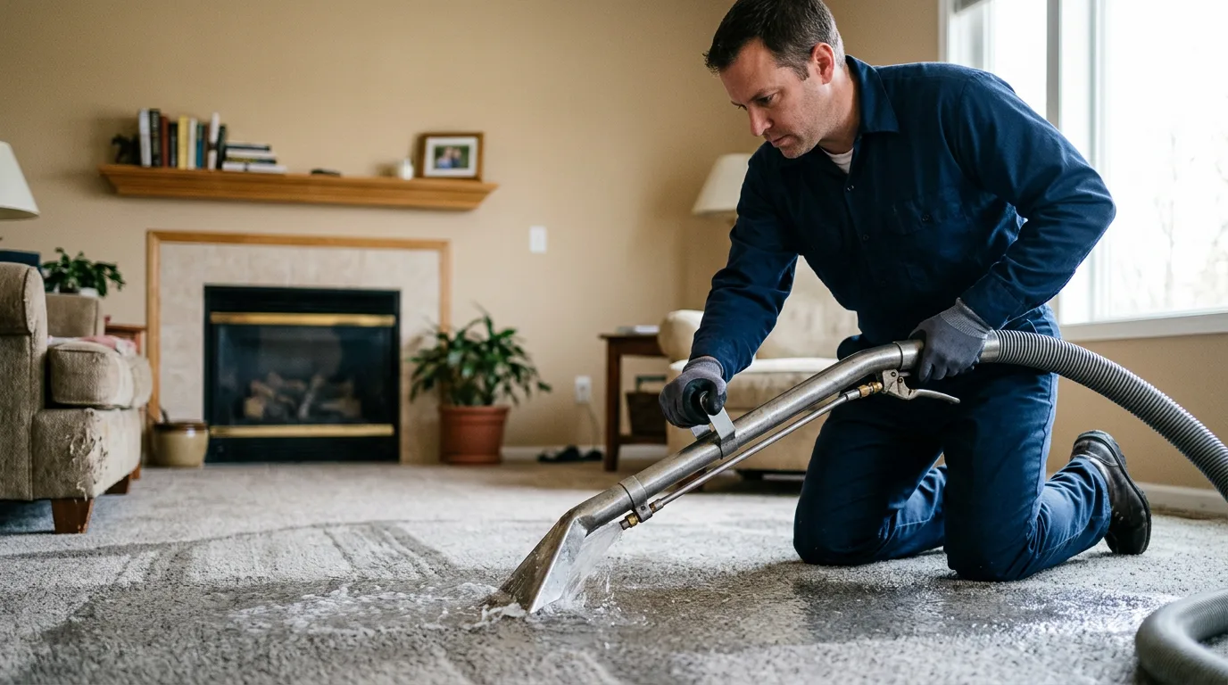 Water damage restoration technician working near Broaddus, TX